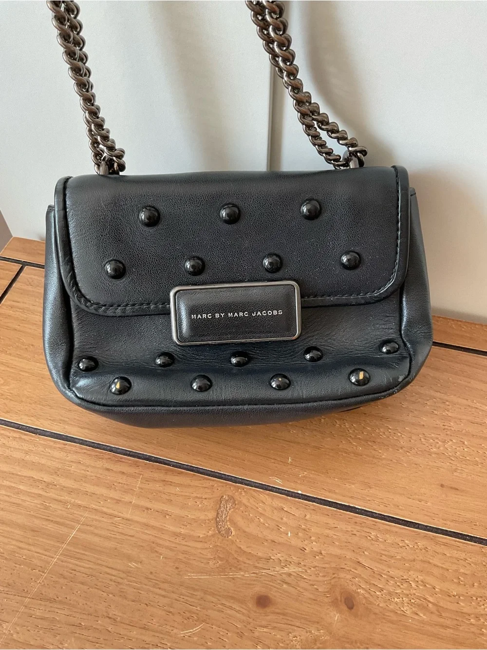 Marc by Marc Jacobs Black Studded Leather Chain Crossbody Shoulder Bag